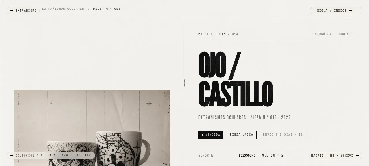 Diseño web premium para EXTRAÑISMO — Cerámica de autor · Tienda · caso de estudio LhabiaStudio Madrid