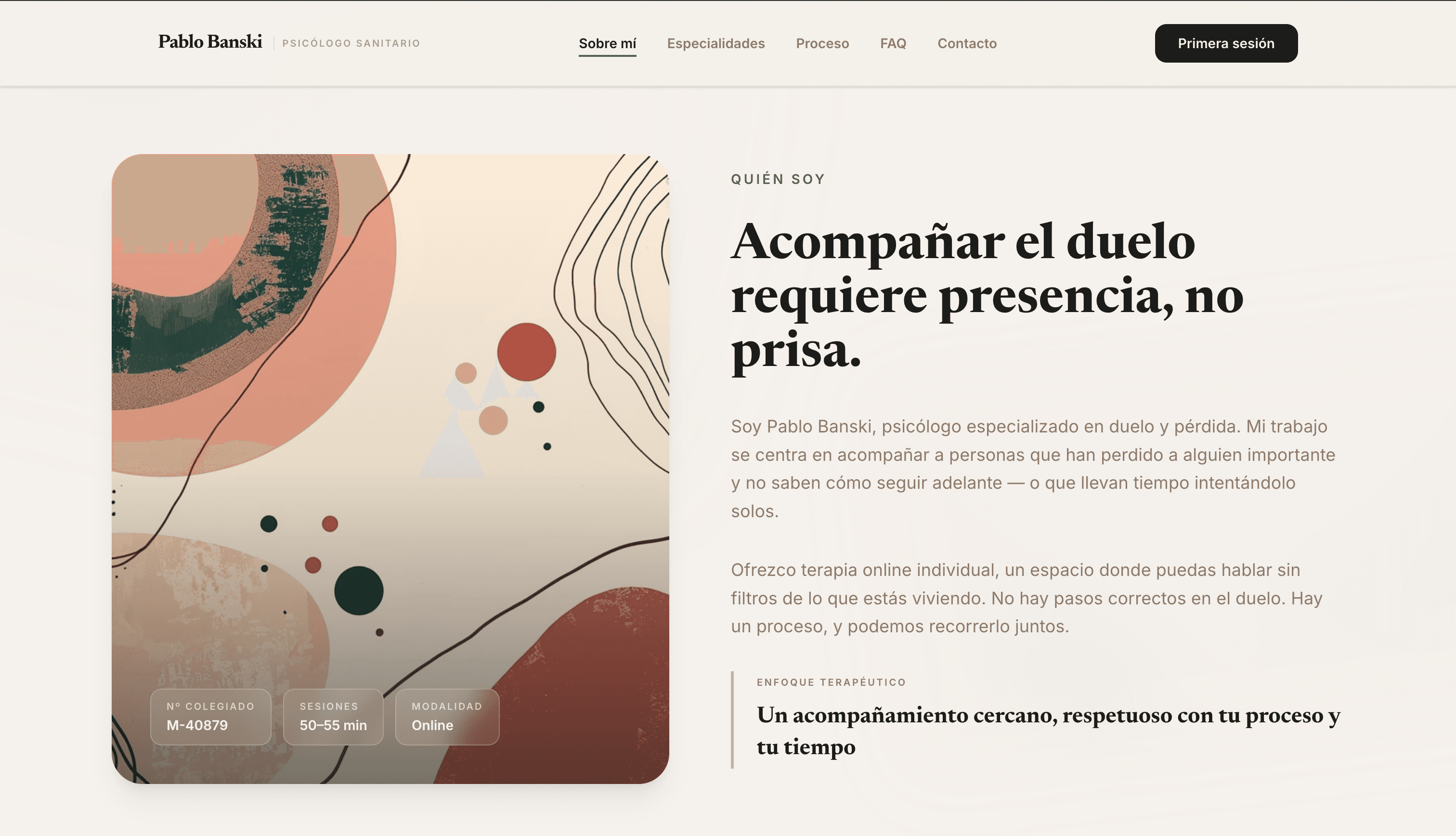 Diseño web premium para Pablo Banski — Psicología · Terapia online · caso de estudio LhabiaStudio Madrid