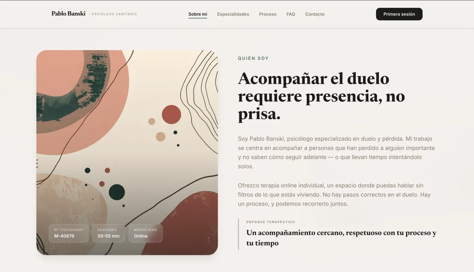 Diseño web premium para Pablo Banski — Psicología · Terapia online · caso de estudio LhabiaStudio Madrid